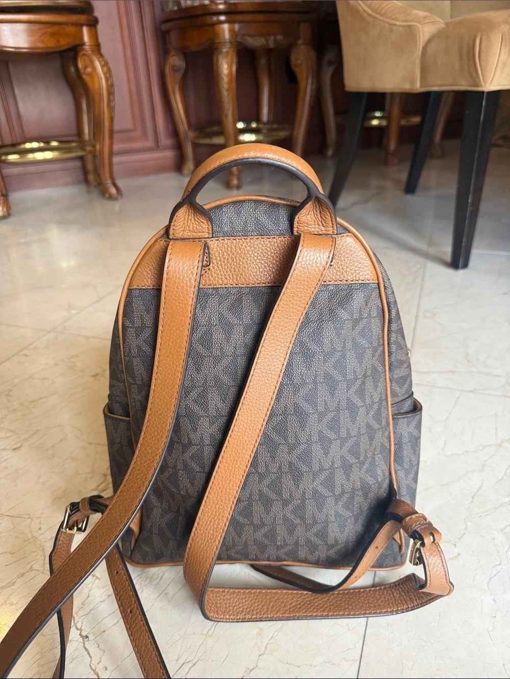 Michael Kors Brown MK Logo Backpack with Gold Studs PERFECT CONDITION
